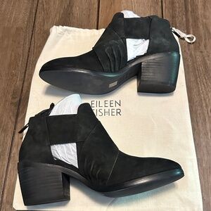 Eileen Fisher Marla Block Heel Suede Sandals Shoes Heels Women’s 7.5 Black NWOB